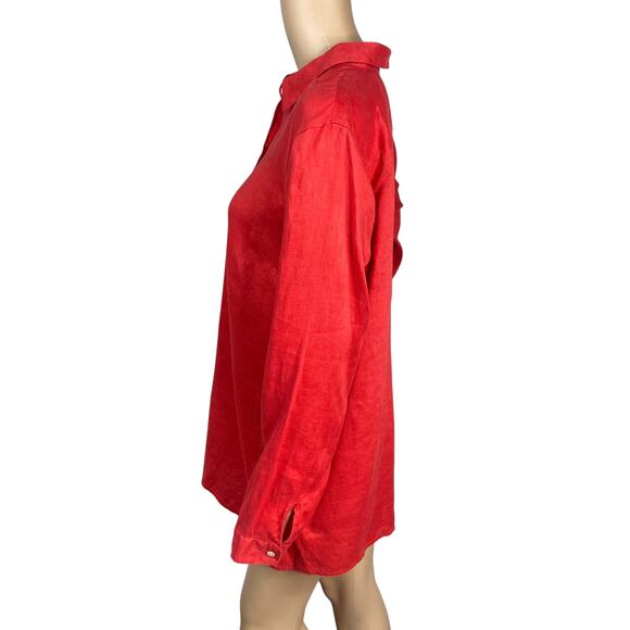 J. Jill Love Linen Essentials Red Button Down Lagenlook Shirt Top SZ M - Picture 6 of 9
